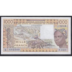 Сенегал 1000 франков 1988 год, 402500(BANQUE CENTRALE DES ETATS DE L'AFRIQUE DE L'OUEST (Senegal) 1000 francs 1981 ) P 707Ka: UNC