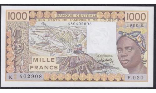 Сенегал 1000 франков 1988 год, 402908 (BANQUE CENTRALE DES ETATS DE L'AFRIQUE DE L'OUEST (Senegal) 1000 francs 1981 ) P 707Ka: UNC