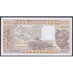 Сенегал 1000 франков 1989 год, K 037228 (BANQUE CENTRALE DES ETATS DE L'AFRIQUE DE L'OUEST (Senegal) 1000 francs 1989) P 707Ki: UNC