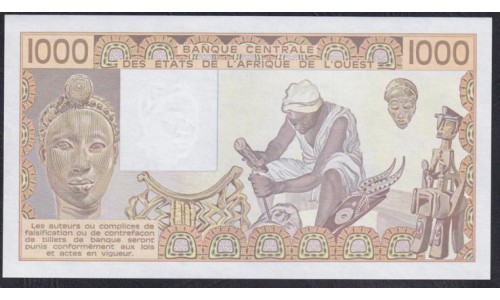 Сенегал 1000 франков 1989 год, K 037228 (BANQUE CENTRALE DES ETATS DE L'AFRIQUE DE L'OUEST (Senegal) 1000 francs 1989) P 707Ki: UNC