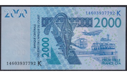Сенегал 2000 франков 2014 (BANQUE CENTRALE DES ETATS DE L'AFRIQUE DE L'OUEST (Senegal) 2000 francs 2014) P 716Kn: UNC