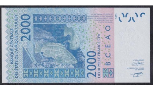 Сенегал 2000 франков 2008 (BANQUE CENTRALE DES ETATS DE L'AFRIQUE DE L'OUEST (Senegal) 2000 francs 2008) P716Kf: UNC