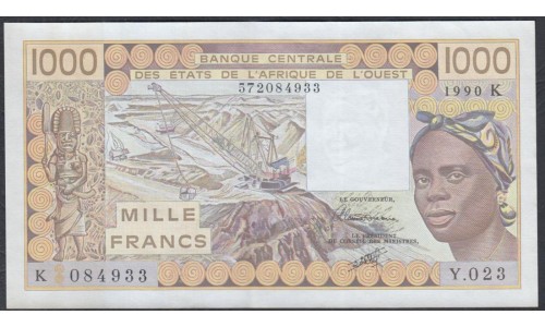 Сенегал 1000 франков 1990 г. (BANQUE CENTRALE DES ETATS DE L'AFRIQUE DE L'OUEST (Senegal) 1000 francs 1990 ) P 707Kj: aUNC