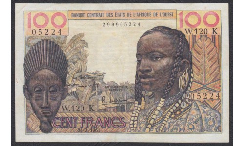 Сенегал 100 франков с датой! 20-3-1961 (BANQUE CENTRALE DES ETATS DE L'AFRIQUE DE L'OUEST (Senegal) 100 francs 20-3-1961) P 701Ka: VF/XF