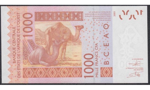 Сенегал 1000 франков 2012 (BANQUE CENTRALE DES ETATS DE L'AFRIQUE DE L'OUEST (Senegal) 1000 francs 2012) P 715Kl: UNC