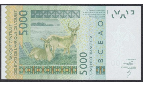 Сенегал 5000 франков 2013 (BANQUE CENTRALE DES ETATS DE L'AFRIQUE DE L'OUEST (Senegal) 5000 francs 2013) P 717Km: UNC