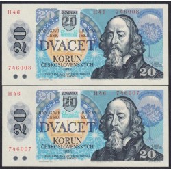 Словакия 20 крон 1961(1993) года, номера подряд (Slovakia 20 korun 1961(1993)) P 15 : UNC