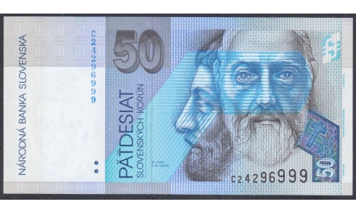 Словакия 50 крон 1993 префикс C длинный номер (Slovakia 50 korun 1993 prefix C long number) P 21a: UNC