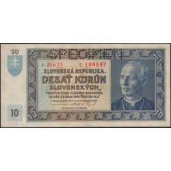 Словакия 10 крон 1939 образец (Slovakia 10 korun 1939 specimen) P 4s : Unc