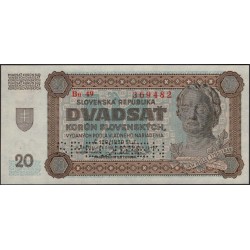 Словакия 20 крон 1942 образец (Slovakia 20 korun 1942 specimen) P 7s : Unc