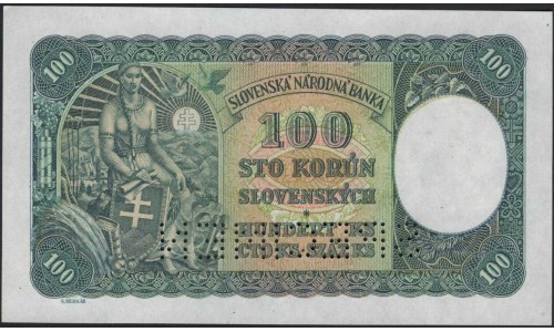 Словакия 100 крон 1940 образец (Slovakia 100 korun 1940 specimen) P 10s : Unc