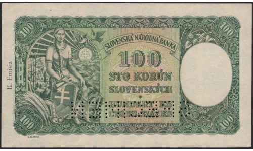 Словакия 100 крон 1940 образец (Slovakia 100 korun 1940 specimen) P 11s : Unc