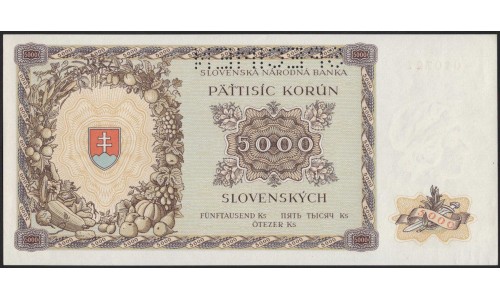 Словакия 5000 крон 1944 образец (Slovakia 5000 korun 1944 specimen) P 14s : Unc