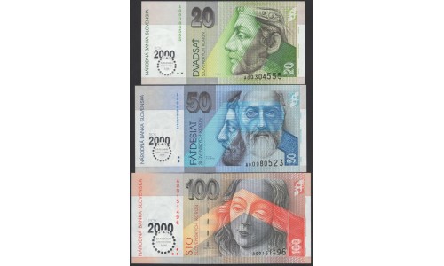 Словакия набор 20-5000 крон 1993-1995 (2000) (Slovakia set 20-5000 korun 1993-1995 (2000)) P 34-40 : UNC