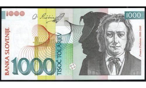 Словения 1000 толаров 1993 год, с УФ (Slovenia 1000 tolars 1993, Whith UF) P 18b UNC