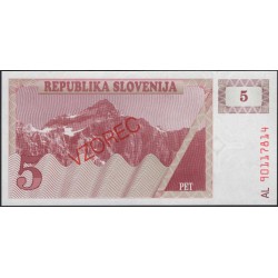 Словения 5 толаров 1990 образец (Slovenia 5 tolars 1990 specimen) P 3s1 : Unc