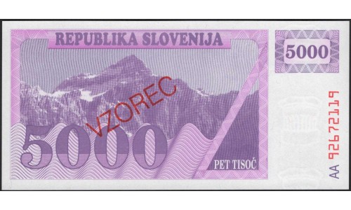 Словения 5000 толаров 1992 образец (Slovenia 5000 tolars 1992 specimen) P 10s1 : Unc