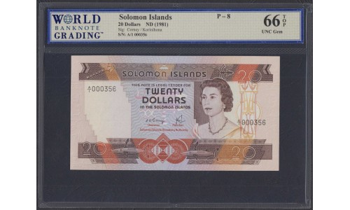 Соломоновы Острова 20 долларов 1981 года (Solomon Islands 20 dollars 1981) P 8: UNC WBG 66 TOP