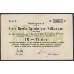 Шпицберген Норвегия 10 ойро 1955/56 года (SPITZBERGEN  10 Øre  Store Norske Spitsbergen Kulkompani  1955/1956  Purpose for purchases of goods in shops of the Store Norske Spitsbergen Kulkompani (Great Norwegian Spitzbergen Coal Company) : XF