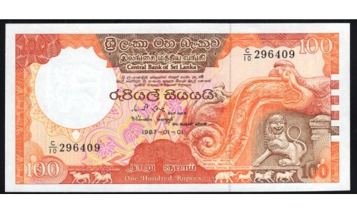 Шри Ланка 100 рупий 1987 год (Sri Lanka 100 rupees 1987) P 99a: Unc
