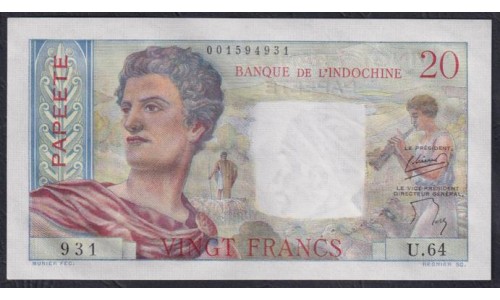 Таити 20 франков 1951-63 года (Tahiti 20 Francs 1951-63) P 21b: UNC