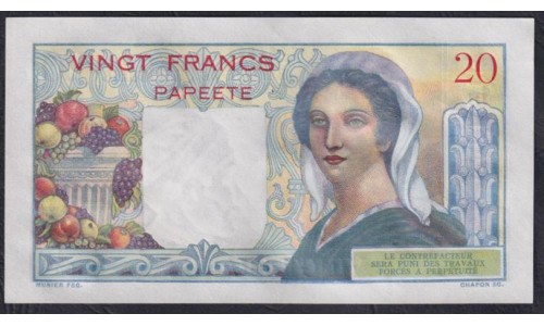 Таити 20 франков 1951-63 года (Tahiti 20 Francs 1951-63) P 21b: UNC
