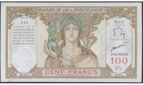 Таити 100 франков 1939-65 года (Tahiti 100 Francs 1939-65) P 14d: XF/aUNC
