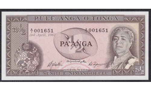 Тонга 1/2 па'анга 1967 года, A/1 001651 (Tonga 1/2 pa'anga 1967) P 13a: UNC