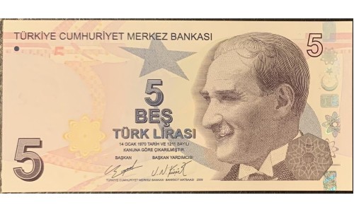 Турция 5 лир 1970 (2009) год (Turkey 5 lira 1970 (2009) year) P 222(d) : Unc