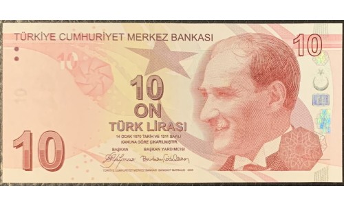 Турция 10 лир 1970 (2009) год (Turkey 10 lira 1970 (2009) year) P 223a : Unc