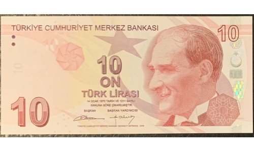 Турция 10 лир 1970 (2009) год (Turkey 10 lira 1970 (2009) year) P 223b : Unc