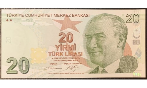 Турция 20 лир 1970 (2009) год (Turkey 20 lira 1970 (2009) year) P 224b : Unc