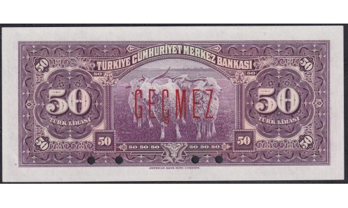 Турция 50 лир 1930 год, ОБРАЗЕЦ, Принтер ABNC (Turkey 50 Türk Lirası 1930, printed ABNC) P 142AS: UNC