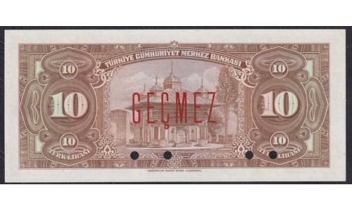 Турция 10 лир 1930 год, ОБРАЗЕЦ, Принтер ABNC (Turkey 10 Türk Lirası 1930, printed ABNC) P 148s: UNC