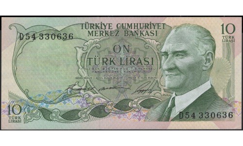 Турция 10 лир 1930 (1966) год (Turkey 10 lira 1930 (1966) year) P 180 : Unc