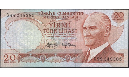 Турция 20 лир 1970 (1974) год (Turkey 20 lira 1970 (1974) year) P 187a : Unc
