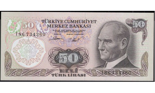 Турция 50 лир 1970 (1976) год (Turkey 50 lira 1970 (1976) year) P 188(2) : Unc