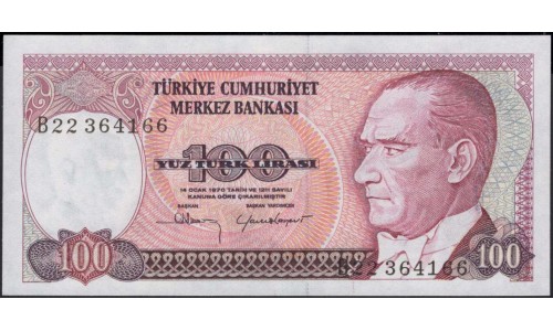Турция 100 лир 1970 год (Turkey 100 lira 1970 year) P 194a : Unc