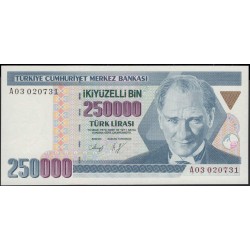 Турция 250000 лир 1970 год (Turkey 250000 lira 1970 year) P 207 : Unc