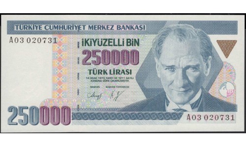 Турция 250000 лир 1970 год (Turkey 250000 lira 1970 year) P 207 : Unc