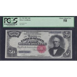 CША 50 долларов 1891 года, Серебряный Сертификат, H167294 (UNITED STATES OF AMERICA  50 Dollars 1891, SILVER  CERTIFICAT) Fr. 333; P 332: PCGS 58 Choice About New