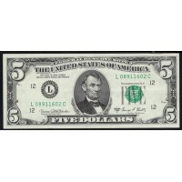 США 5 долларов 1969 года, серия L, Сан Франциско (UNITED STATES OF AMERICA  5 Dollars 1969, Series L ) P 450d: UNC--