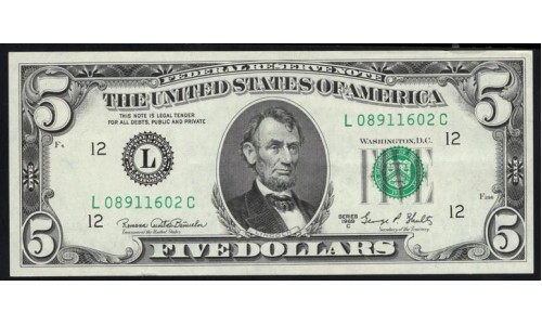 США 5 долларов 1969 года, серия L, Сан Франциско (UNITED STATES OF AMERICA  5 Dollars 1969, Series L ) P 450d: UNC--