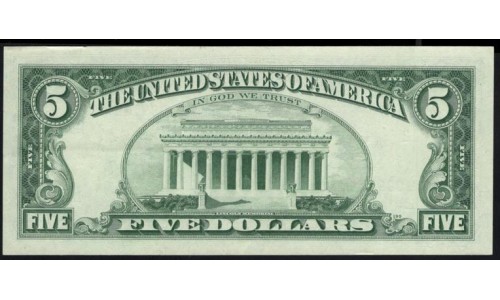 США 5 долларов 1969 года, серия L, Сан Франциско (UNITED STATES OF AMERICA  5 Dollars 1969, Series L ) P 450d: UNC--