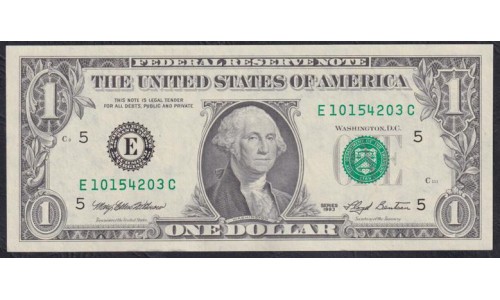 США 1 доллар 1993 г. Серия Е (UNITED STATES OF AMERICA 1 Dollar 1993, Seria E) P 490a: UNC