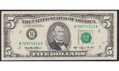 США 5 долларов 1993 г. Серия B (UNITED STATES OF AMERICA 5 Dollars 1993, Seria F) P 491: UNC