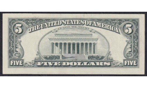 США 5 долларов 1993 г. Серия B (UNITED STATES OF AMERICA 5 Dollars 1993, Seria F) P 491: UNC