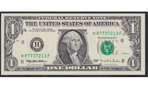 США 1 доллар 1995 г. Серия H (UNITED STATES OF AMERICA 1 Dollar 1995, Seria H) P 496a: UNC