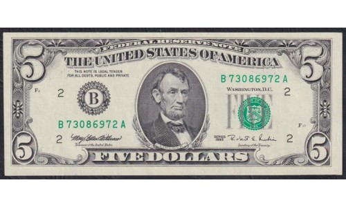 США 5 долларов 1995 г. Серия B (UNITED STATES OF AMERICA 5 Dollars 1995, Seria F) P 498: UNC
