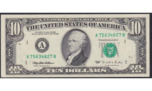 США 10 долларов 1995 года, Серия А (UNITED STATES OF AMERICA 10 Dollars 1995, Seria A) P 499: UNC